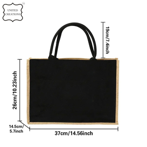 ถุงผ้าปอกระเจาสีดำพิมพ์ลายกำหนดเองผ้าใบเคลือบชายหาดและพีซีป่านพร้อมโลโก้สะพายไหล่ cus - Product Image 3