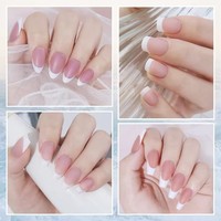 AILLSA Uñas Postizas Francesas de Cobertura Completa, Forma Cuadrada Ataúd, Acrílicas Pre-fabricadas, Diseñadas a Mano, Puntas de Uñas para Dedos