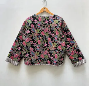 Handmade Women's <b>Velvet</b> Short Jacket Sweet Style Front Pocket Quick Dry Reversible Breathable Cotton Anti-Wrinkle Printed - Product Image 2