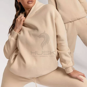 Conjunto de pantalones de dos piezas deportivos de lana de invierno unisex, trajes de jogging de patrón sólido, chándales al por mayor para hombres y mujeres - Product Image 5