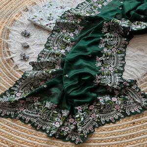 Sari VASTRA COTTAGE Heavy Rangoli con bordado de lentejuelas múltiples, borde calado y blusa de seda con diamantes para fiestas. - Product Image 4