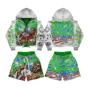 Conjunto de Sudadera con Capucha y Pantalones Cortos de Algodón Grueso de Alta Calidad para Hombre, Sudadera con Capucha Corta con Estampado Personalizado, Ropa Urbana para Hombre - Product Image 6