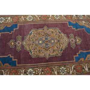 Alfombra vintage de 3.8x7 pies, alfombra turca de lana con diseño de plantas y árboles rojos - Product Image 5