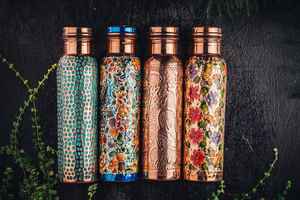 100% Pure Copper <b>1L</b> Hand Engraved Bohemian Style <b>Water</b> <b>Bottle</b> Lid Eco-Friendly Sustainable Premium Ayurvedic Health Benefits - Product Image 2