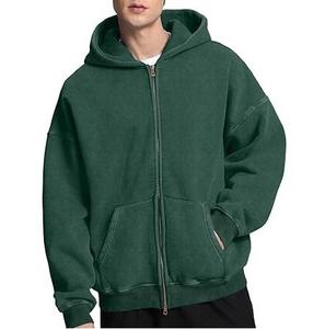 Sudadera con capucha de color sólido lavada con ácido vintage personalizada al por mayor jersey con cremallera pesada sudaderas con capucha lavadas con piedra de gran tamaño - Product Image 1