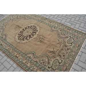 4.9x8.5 ft Turkish Rug, <b>Brown</b> Abstract Vintage <b>Wool</b> Rug - Product Image 4