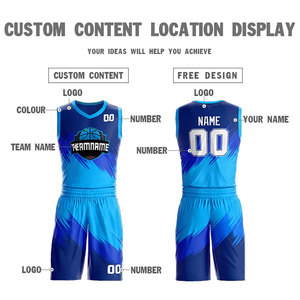 เครื่องแบบบาสเก็ตบอลสีน้ำเงินของผู้ชายดีไซน์ซับลิเมชันระบายอากาศแห้งเร็วพร้อมคุณสมบัติขนาดใหญ่พิเศษ - Product Image 4