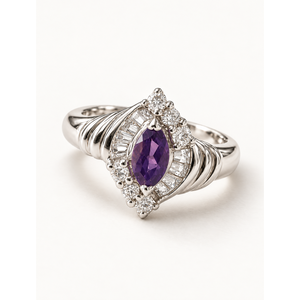 Amethyst Marquis Halo <b>Ring</b> in 14k Yellow or White <b>Gold</b> IGI Certified Rhodium Plated - Product Image 1