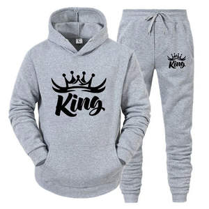 Nouvel ensemble deux pièces pour hommes et femmes tenue de couple écologique 'Queen King' survêtements imprimés sweat à capuche et pantalons de survêtement - Product Image 2