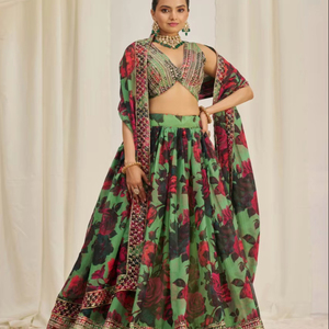 Hermosa Organza de diseñador de alta calidad Lehenga Choli con bordado Zari Ropa de fiesta étnica india y pakistaní - Product Image 1