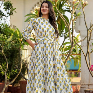 Vestido estampado de algodón con bloque de mano indio vestido de fiesta de verano vestido elegante hecho a mano regalo personalizado a la venta. - Product Image 1