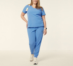 Vêtements médicaux pour femmes, ensembles de blouses et pantalons d'infirmière, personnalisés en gros, multi-poches, col en V, polyester et coton mélangés - Product Image 1