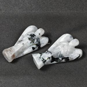 Pierre de lune arc-en-ciel ange 45-55mm pierre véritable sculptée à la main ange véritable pierre précieuse d'agate avec cristal d'énergie de guérison - Product Image 1