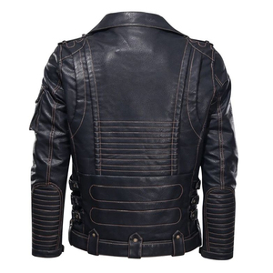Chaqueta de Cuero de Oveja Genuina para Hombre, Chaqueta de Motociclista de Cuero Negra Impermeable y Cortavientos para Invierno, Diseño Personalizable OEM - Product Image 5