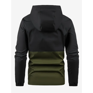 Veste à capuche coupe-vent légère et fine pour hommes, vêtements de sport d'extérieur respirants et résistants à l'eau, poches zippées gaufrées en PU longue longueur - Product Image 1