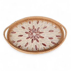 Plateau de service en rotin naturel et écologique avec nacre pour le service quotidien des aliments et l'utilisation sur table - Product Image 2