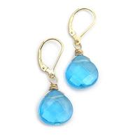 Boucles d'oreilles pendantes en topaze bleue suisse avec pierres précieuses à facettes et fil plaqué or, élégantes boucles d'oreilles pendantes à levier