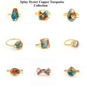 925 Sterling Silver Custom-Made Rectangle Handmade <b>Ring</b> Spiny Oyster Copper <b>Turquoise</b> Gemstones 18K <b>Gold</b> Weddings Wholesale - Product Image 2