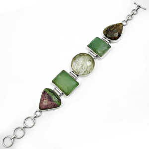 Premium Quality <b>Bracelet</b> With Ruby Zoisite-Green Aventurine-Black Rutile And Jasper Gemstone In 925 Sterling <b>Silver</b> Boho Jewelry - Product Image 4