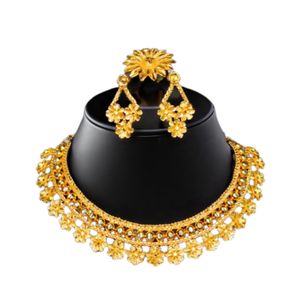 Factory Sale <b>Necklace</b> <b>Earrings</b> Ring <b>Set</b> with 22K <b>Gold</b> Plated Traditional Designed Bridal Jewelry <b>Set</b> for Sale - Product Image 2