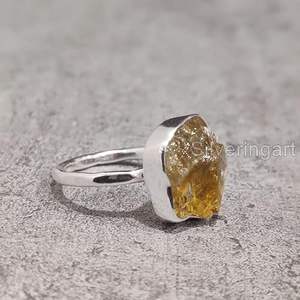 Anillo de Plata de Ley 925 con Citrino Natural, Piedra Natalicia de Noviembre, Martillado, Joyería Hecha a Mano para Mujer - Product Image 4