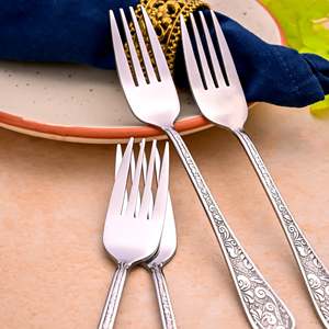 Silver Aura Mini <b>Dessert</b> <b>Forks</b> (Set of 4) Cute Metal and Wood Food Picks for Fruit Dinner & Home Use for Restaurant - Product Image 3