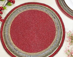 Handmade Christmas Red Floral <b>Beaded</b> <b>Placemats</b> - Product Image 2