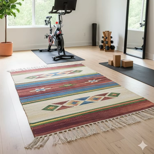 Alfombra de Algodón Afelpado Floral Moderna Tejida a Mano, Reversible, Lavable a Máquina, para el Hogar, Campamento, Picnic y Viajes - Product Image 1