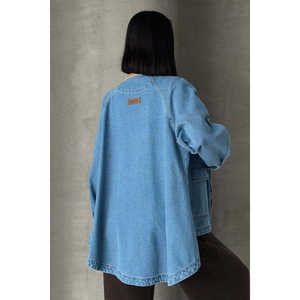 Chaqueta vaquera larga para mujer con cuello de terciopelo - Product Image 1