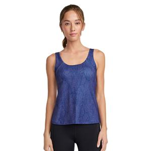 <b>Navy</b> Blue <b>Womens</b> Printed <b>Tank</b> <b>Top</b> Lightweight Scoop Neck Sleeveless Shirt with Subtle Leaf Pattern for Casual or Activewear - Product Image 1