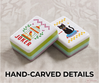 Tuiles de Mahjong de Luxe en Acrylique à Vendre : Motifs Arc-en-ciel, Bords Blancs, Chat Noir et Designs Rétro – Idéales pour Fêtes et Cadeaux