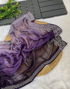 Moda India elegante diseñador de Bollywood multicolor trabajo a mano impreso silkCrush Sari último Sari para Chic étnico desgaste de fiesta - Product Image 3