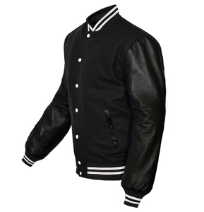 Veste universitaire originale pour hommes Tissu en laine Manches en cuir régulières Veste universitaire respirante et à séchage rapide avec logo personnalisé pour hommes - Product Image 2