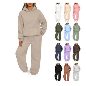 Prix d'usine en gros – Ensemble 2 pièces streetwear pour femme : sweat à capuche épais coupe classique - Product Image 1