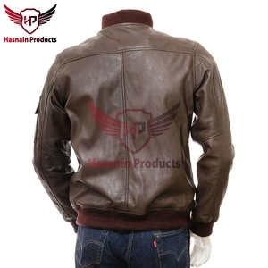 Blouson aviateur en cuir marron pour homme Distinct Sophistication-Embellissement de logo personnalisé pour une élégance intemporelle - Product Image 2