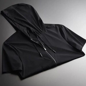 2025 décontracté ample et simple couleur unie séchage rapide respirant mode polyvalent à manches courtes à capuche zippée - Product Image 3