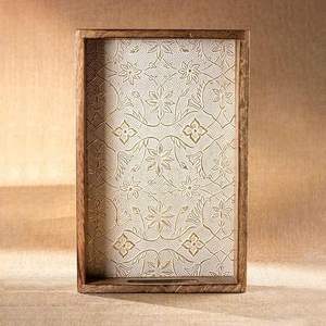 Plateau en bois design avec raccords en laiton Plateau de service en bois de manguier pour tasses à café, tasses à thé, collations au bureau à domicile - Product Image 3