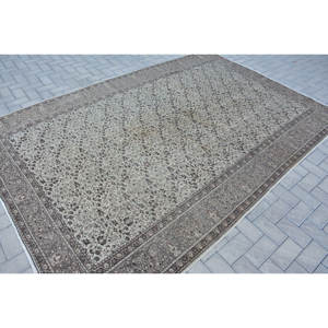 พรมตุรกีโบราณพื้นที่ขนาดใหญ่6.4 x 9.7ft สีน้ำตาลคลาสสิกวัสดุผ้าขนสัตว์สีเบจยางสี่เหลี่ยมเย็บปะติดปะต่อกันสำหรับห้องนอนห้องโถงพรม - Product Image 2