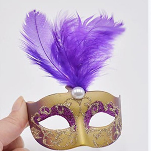 Masques miniatures décoratifs vintage pour fête de Mardi Gras avec plumes, or, vert, noir, rouge, petits masques de carnaval, fabricant - Product Image 3