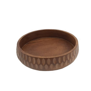 Assiette en bois de forme ronde en bois antique assiette de service de nourriture de couleur naturelle pour la maison et les hôtels plats et assiettes - Product Image 3