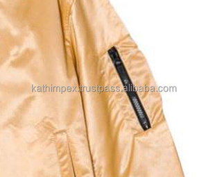 Trending Handmade Custom Satin Eco-Friendly Lightweight Gold Bomber <b>Jacket</b> for <b>Men</b> Ribbed Hem Side Waist Pockets Zipper Closure - Product Image 4