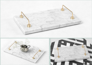 Plateau en marbre blanc. Fabriqué avec du marbre de haute qualité et une poignée en métal produit en vrac fait à la main Plateau de service en marbre blanc - Product Image 2