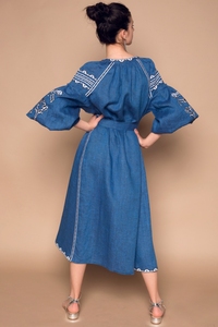 Robe Kaftan Bohème en Lin Ukrainien Brodé pour Femme, Manches Bouffantes, Longueur Genou, Robe d'Été, Prix de Gros - Product Image 2