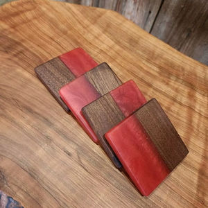 Walnut Wood Red Epoxy Resin Coaster Set Heat Resistant Square Drink <b>Mat</b> Luxury Home Bar Restaurant Decor Wholesale Handmade Item - Product Image 1