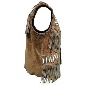 Frangé et perlé fait à la main travail avec des os Western Cowboy hommes américains véritable marron Top qualité en cuir gilets gilet pour hommes - Product Image 3