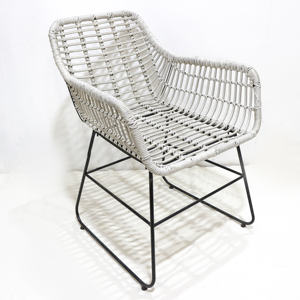 Artex Dong Thap Handmade Grey Rope Dining Chair with <b>Black</b> Metal Tube Frame and Cross Support for Indoor Outdoor Use - Product Image 6