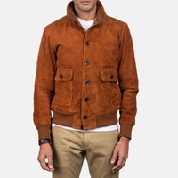 Veste en daim à col montant / Veste en daim marron personnalisée OEM / Veste en daim véritable tendance en gros