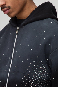 Nouvel arrivage Ensemble sweat à capuche zippé et jogging personnalisé avec strass rétrécis Survêtements respirants Survêtement en coton mélangé avec strass - Product Image 4