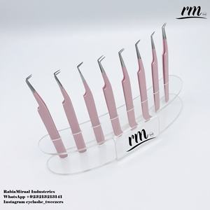 Pinzas Profesionales de Acero Inoxidable para Extensión de Pestañas, Color Rosa Bebé, Punta Puntiaguda con Agarre de Diamante, Empaque con Logotipo Personalizado, Venta al Por Mayor - Product Image 2