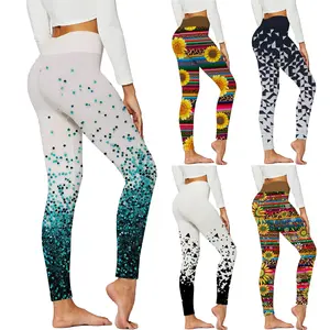Women Floral Printed Yoga Pants High Waist Workout Trousers Seamless Fitness Leggings Active Tights Stretch Pants